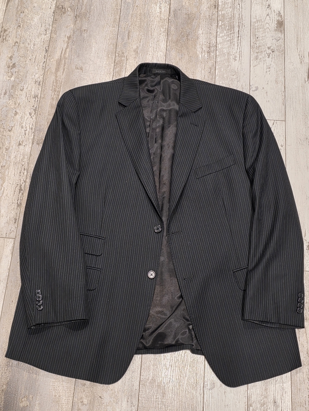 44S Men's Michael Kors Blazer Black Chalkstripe 100% Wool Sport Coat